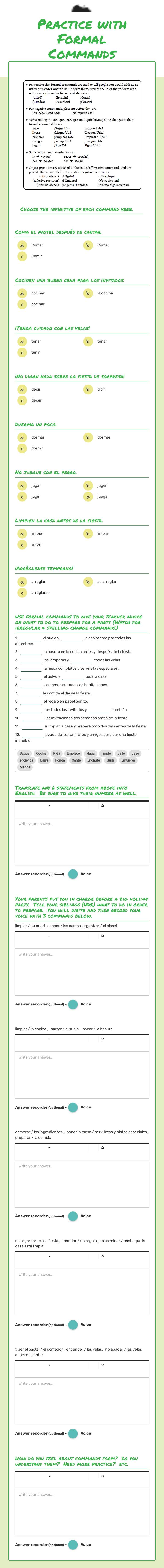 Practice with Formal Commands worksheet preview image