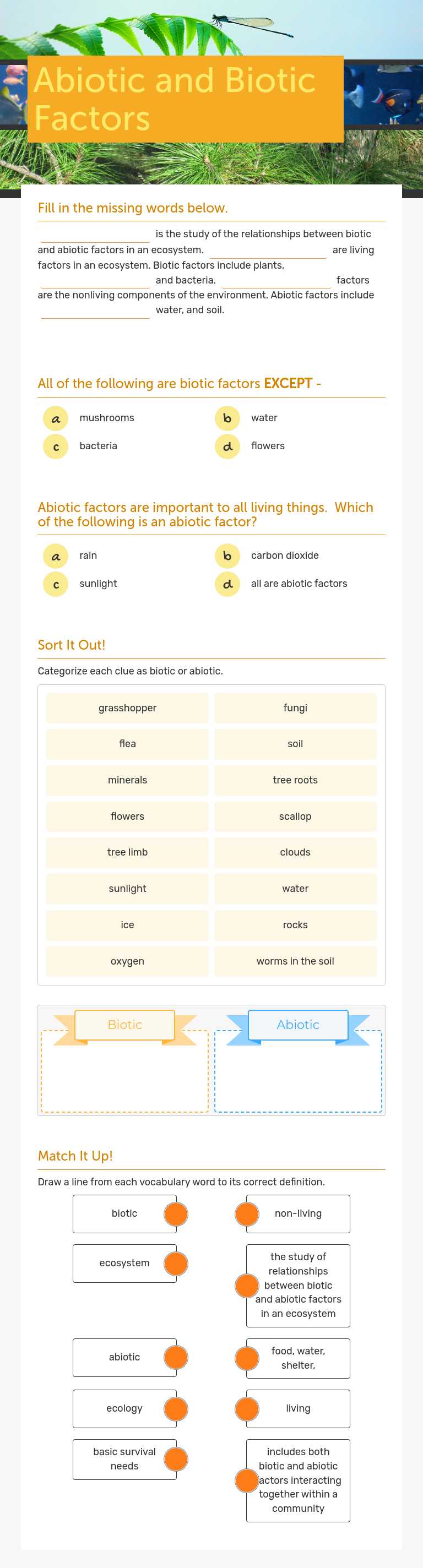 Abiotic and Biotic Factors worksheet preview image