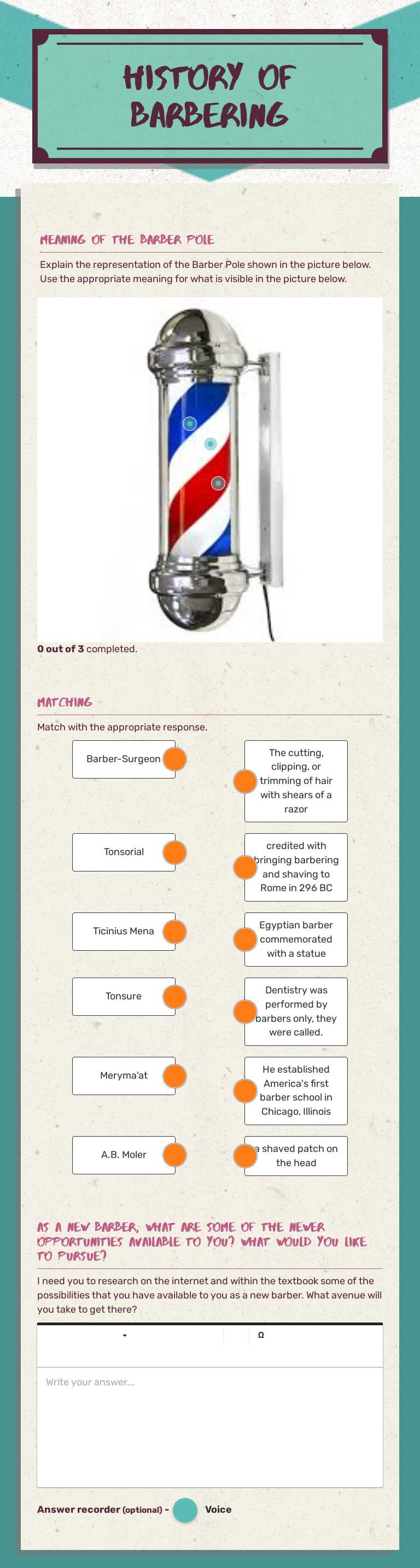 History of Barbering worksheet preview image