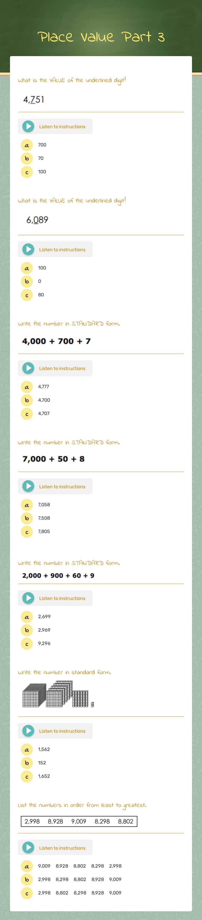Place Value Part 3 Grade 3 worksheet preview