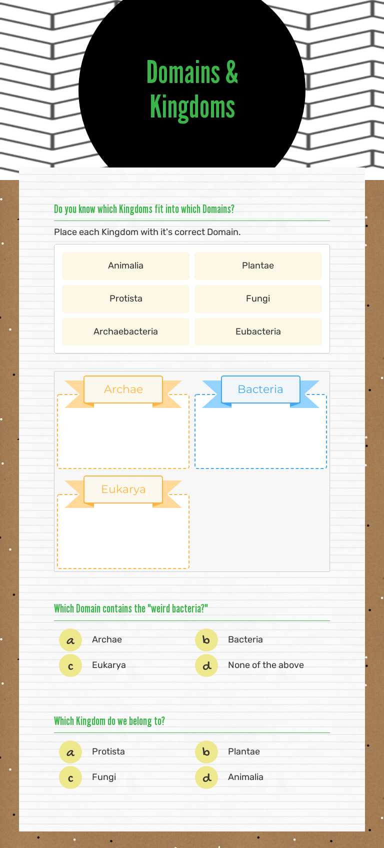 Domains & Kingdoms Grade 8 worksheet preview