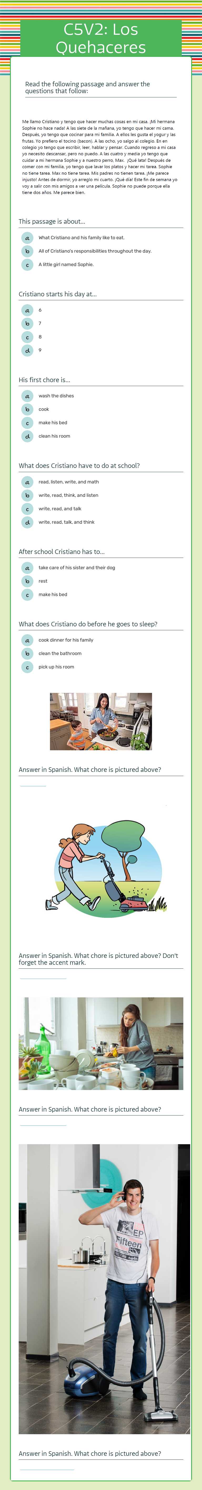 C5V2: Los Quehaceres worksheet preview image