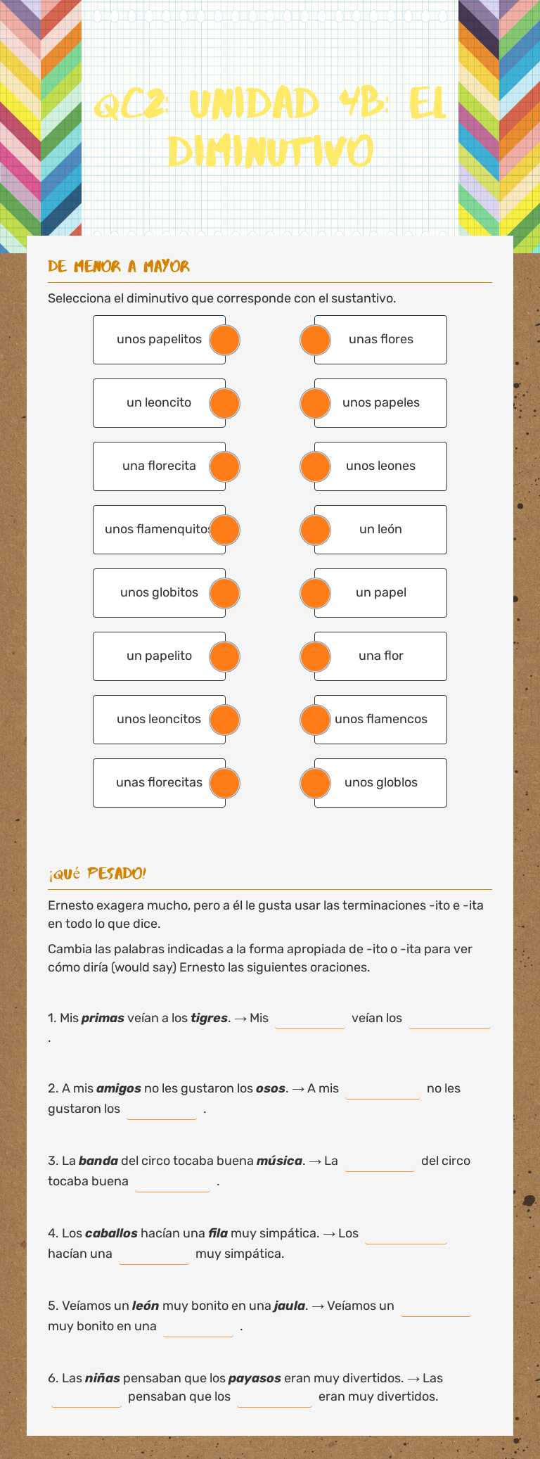 QC2: UNIDAD 4B: EL DIMINUTIVO worksheet preview image