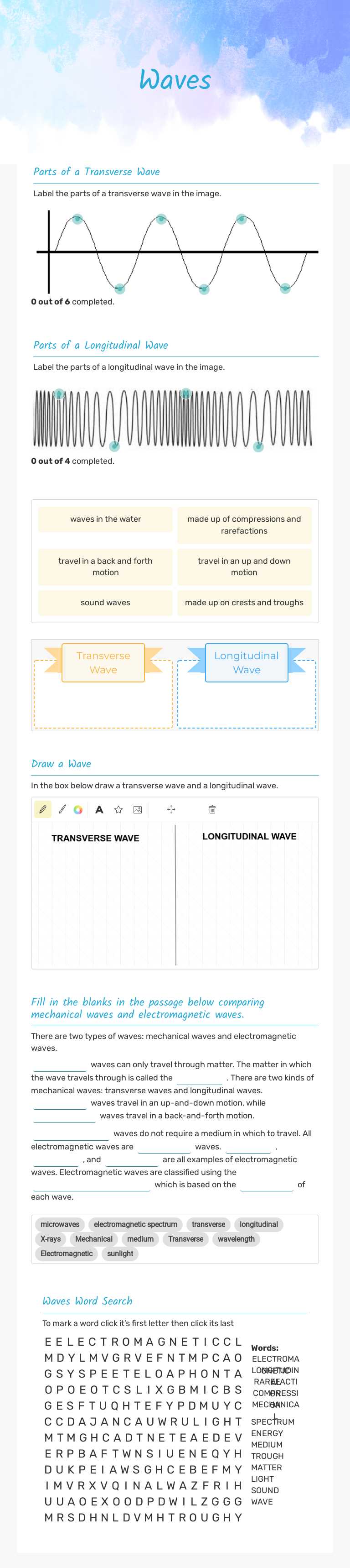 Mechanical Waves worksheet preview image