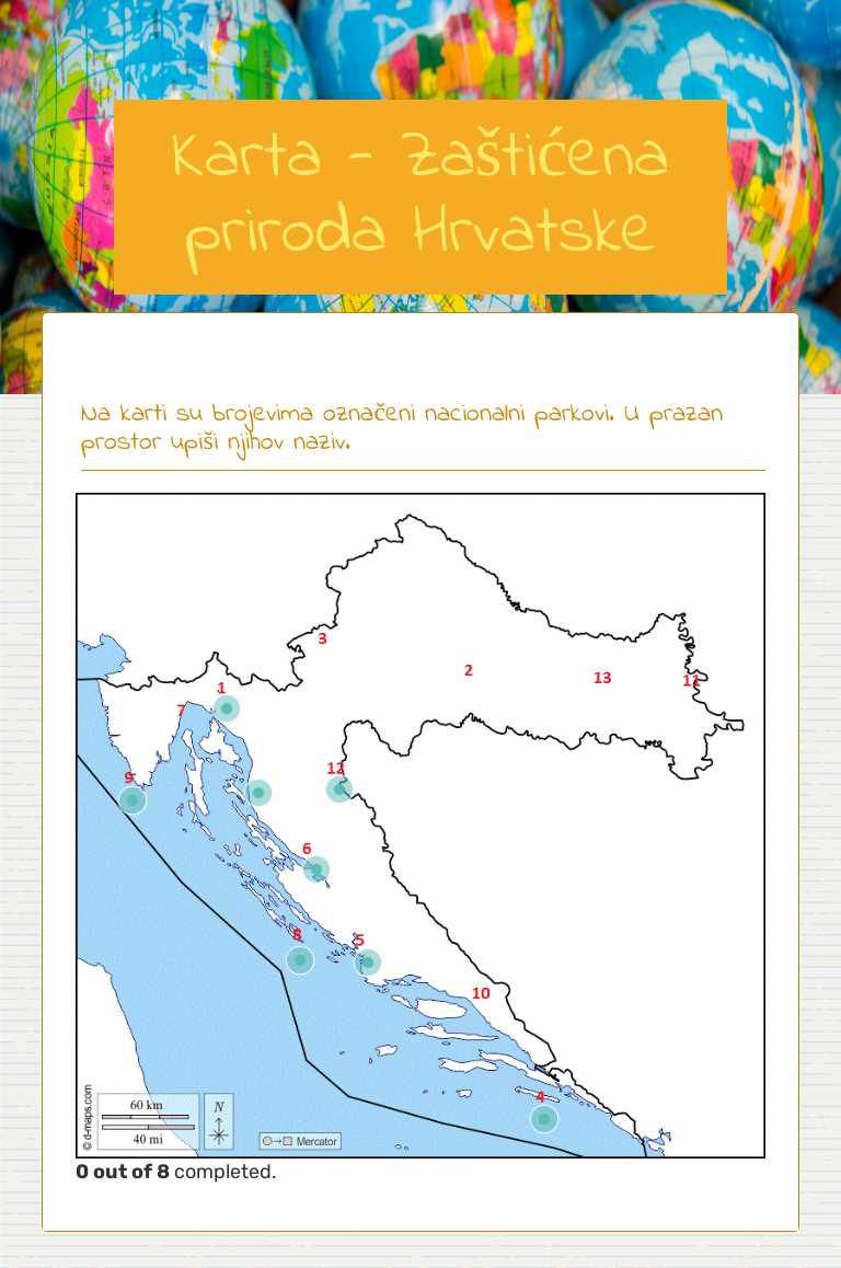 Karta - Zaštićena priroda Hrvatske worksheet preview image