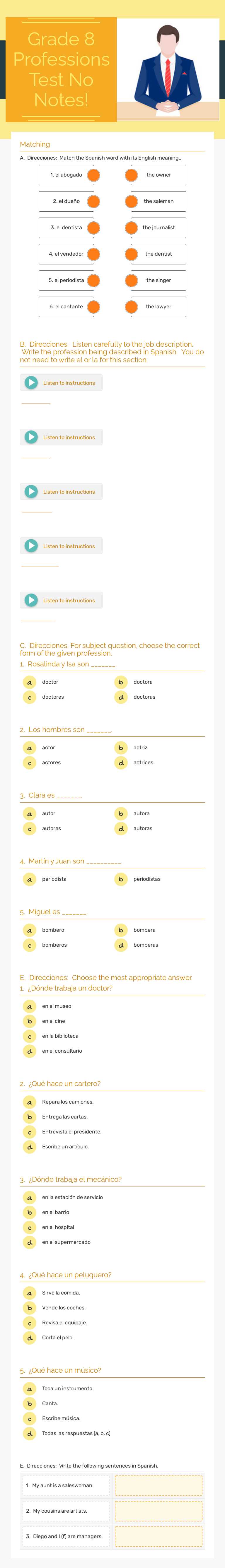 Grade 8 Professions Test
No Notes! worksheet preview image