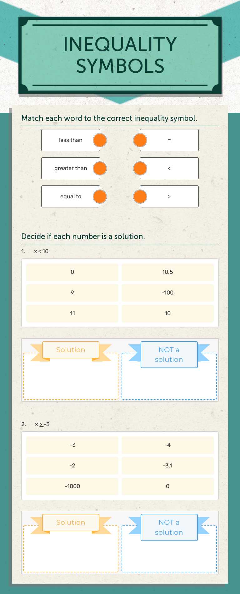 INEQUALITY SYMBOLS Grade 8 worksheet preview