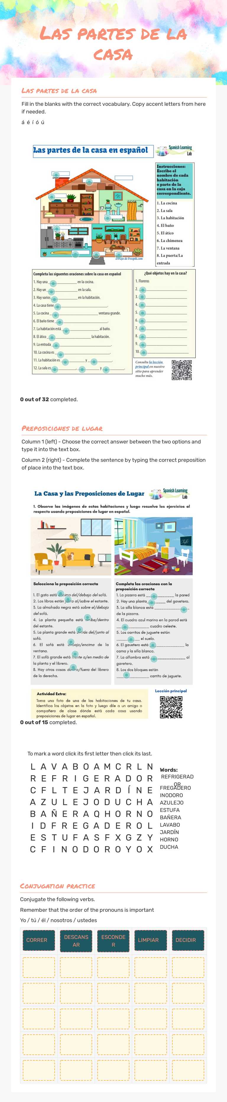 Las partes de la casa worksheet preview