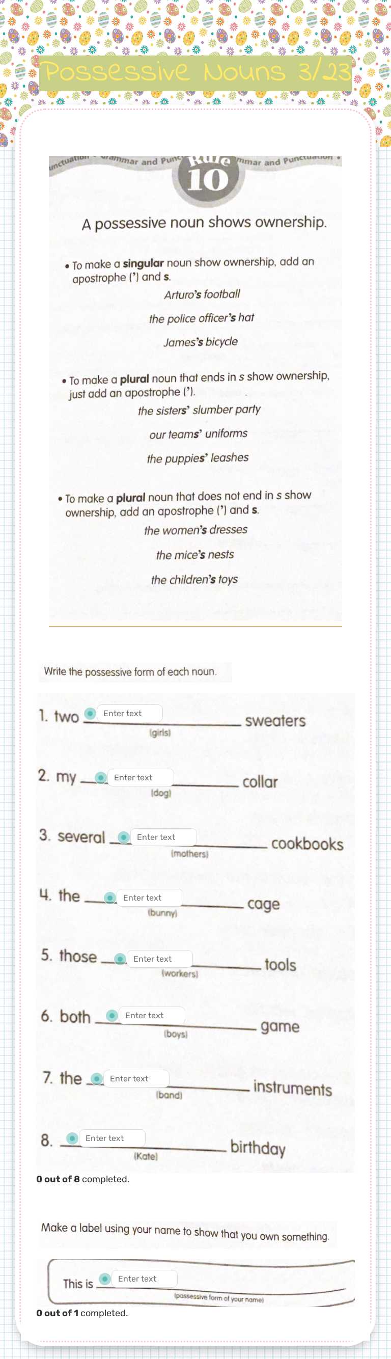 Possessive Nouns 3/23 worksheet preview image