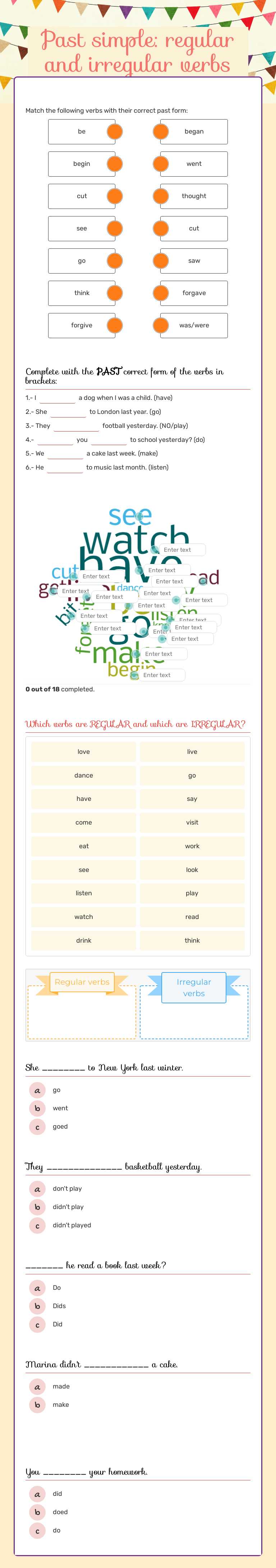 Past simple: regular and irregular verbs worksheet preview image