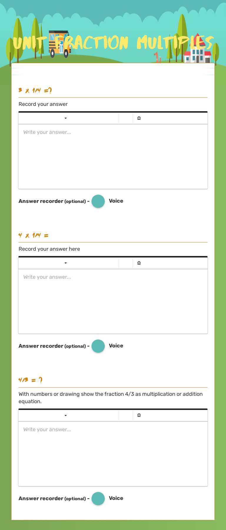 UNit Fraction Multiples Grade 4 worksheet preview