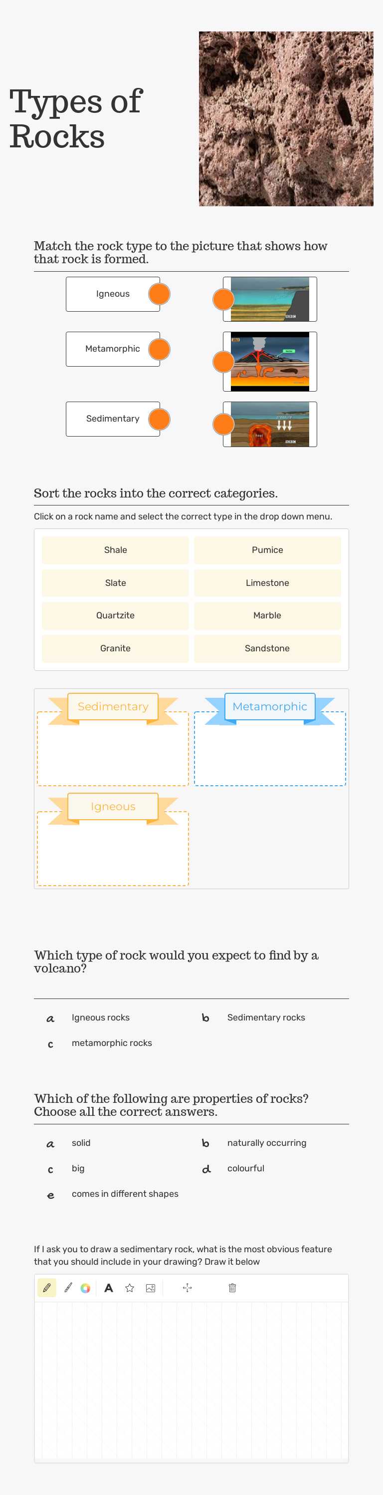 Types of Rocks worksheet preview image