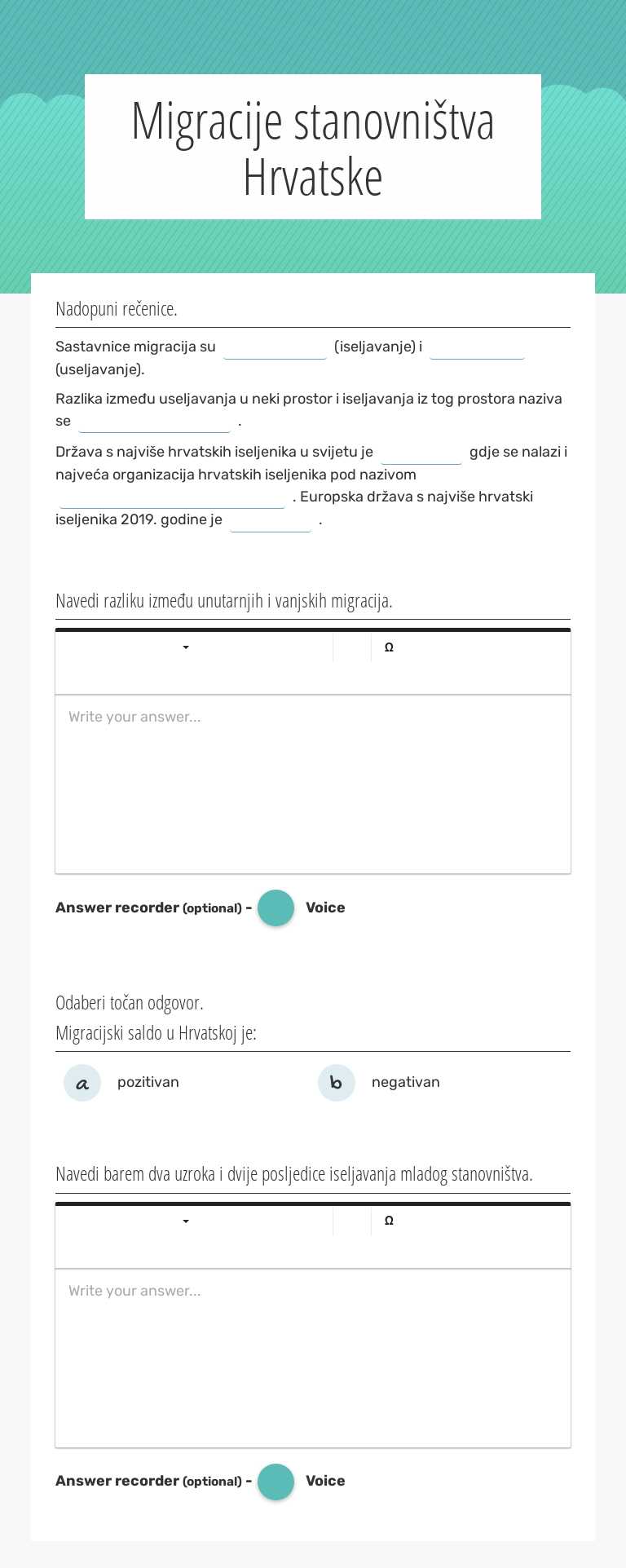 Migracije stanovništva Hrvatske worksheet preview image