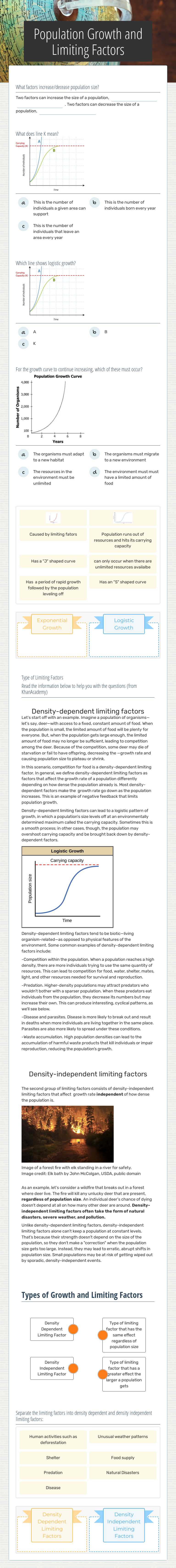 Population Growth and Limiting Factors worksheet preview image