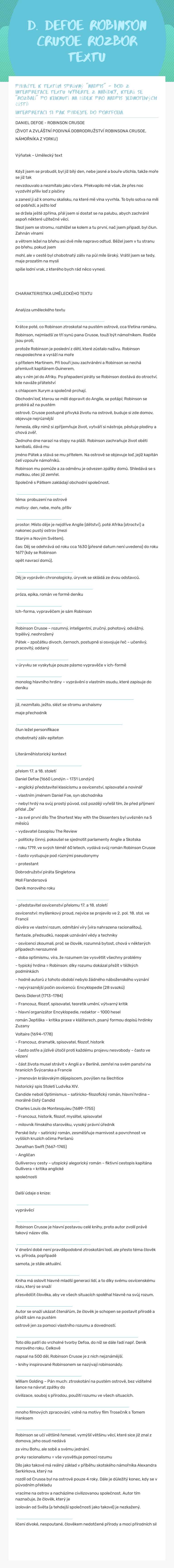 D. Defoe
Robinson crusoe
rozbor textu worksheet preview image