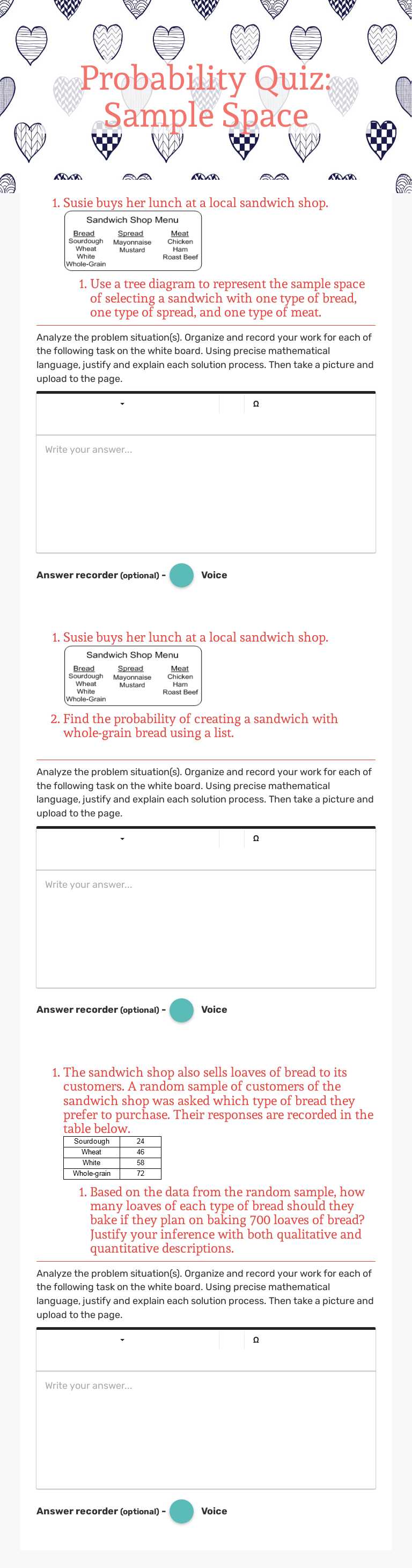 Probability Quiz: Sample Space worksheet preview image