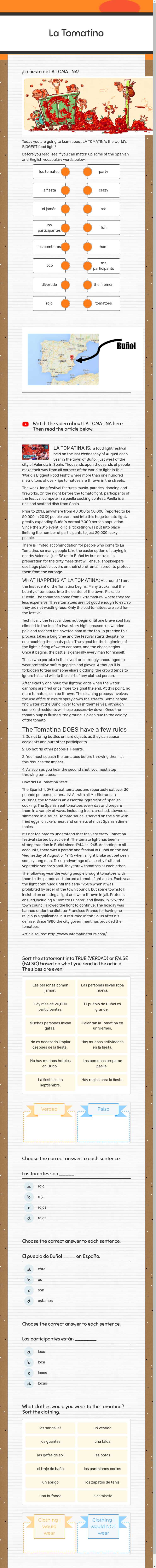 La Tomatina worksheet preview image