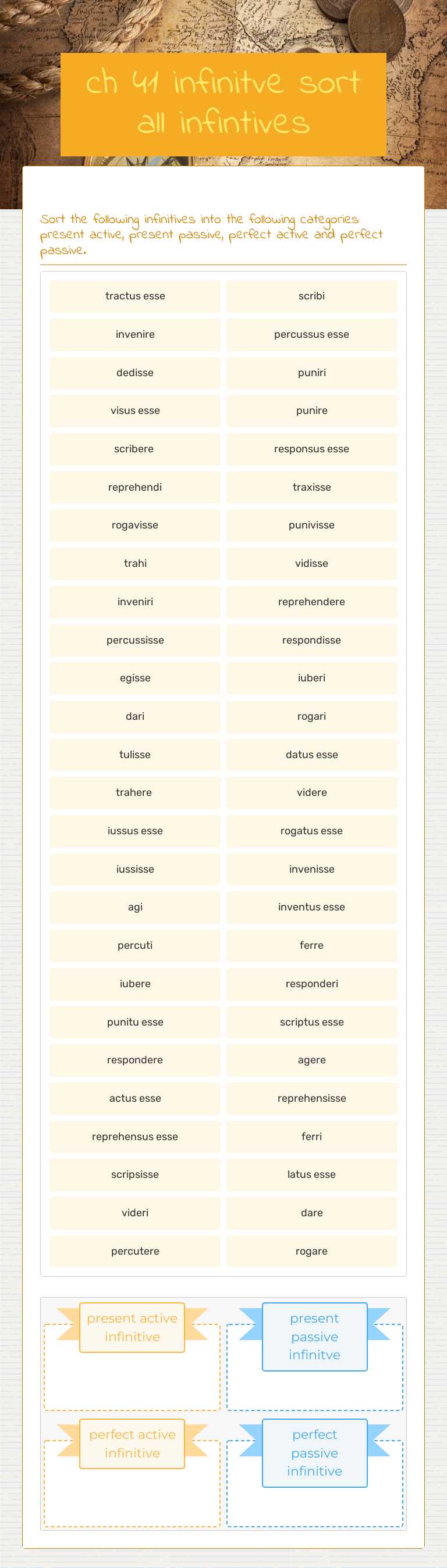 ch 41 infinitve sort all infintives worksheet preview image