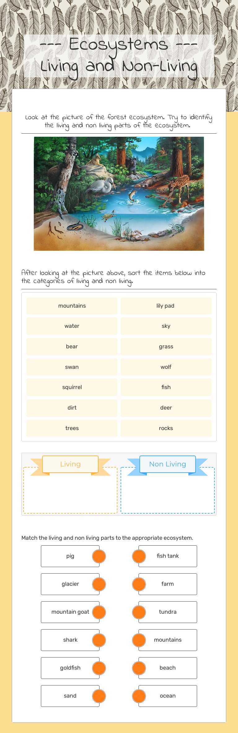 --- Ecosystems ---  Living and Non-Living worksheet preview image