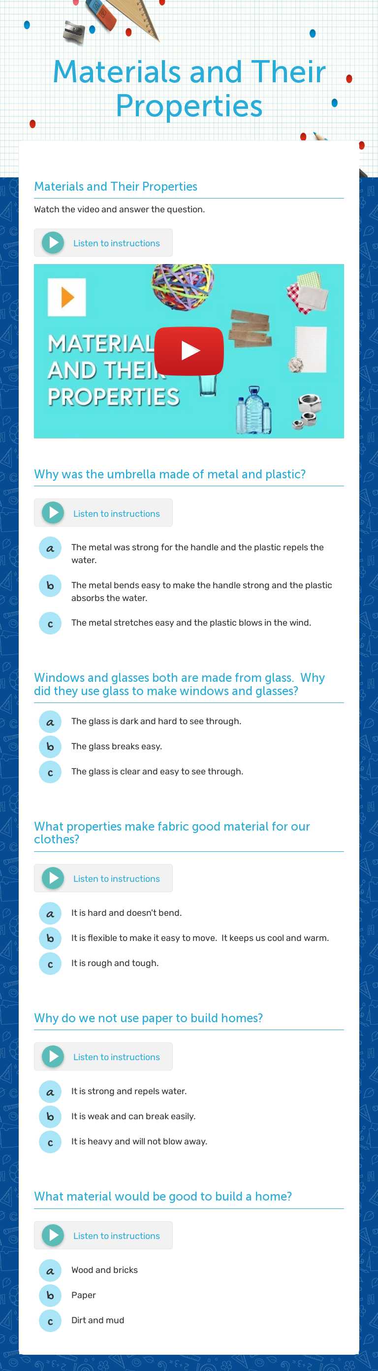 Materials and Their Properties worksheet preview image