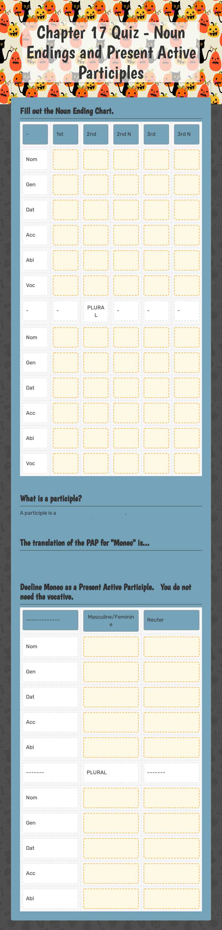 Chapter 17 Quiz - Noun Endings and Present Active Participles worksheet preview image