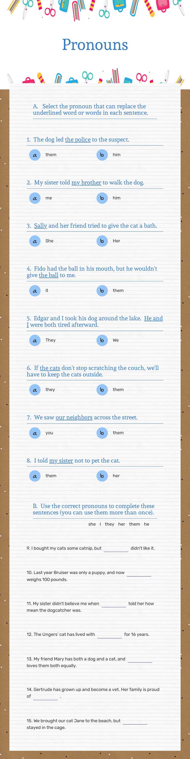 Pronouns worksheet preview image