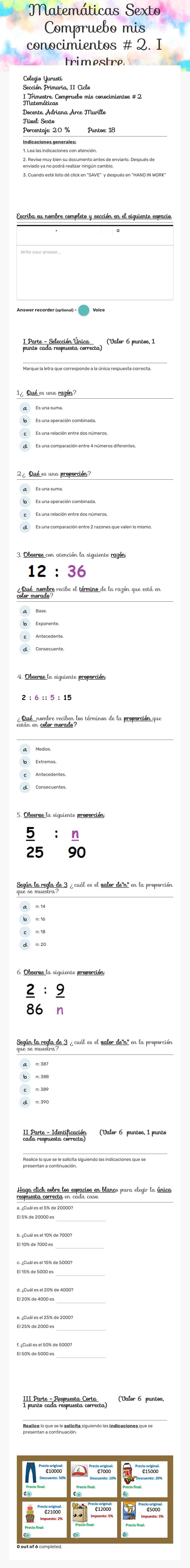 Matemáticas Sexto Compruebo mis 
    conocimientos #2.                 I trimestre Grade 6 worksheet preview