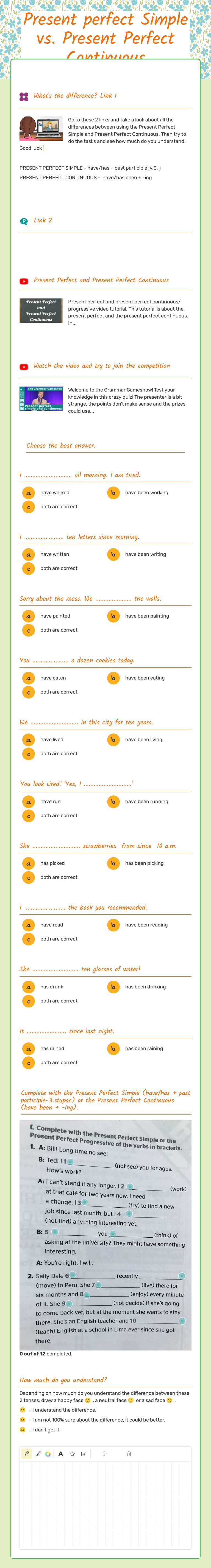 Present perfect Simple vs. Present Perfect Continuous worksheet preview image