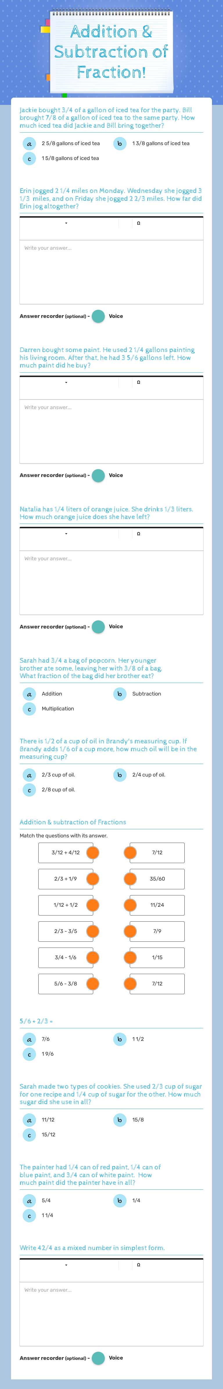 Addition & Subtraction of Fraction! worksheet preview image