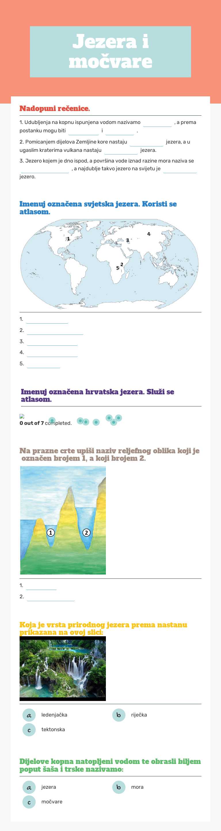 Jezera i močvare worksheet preview image