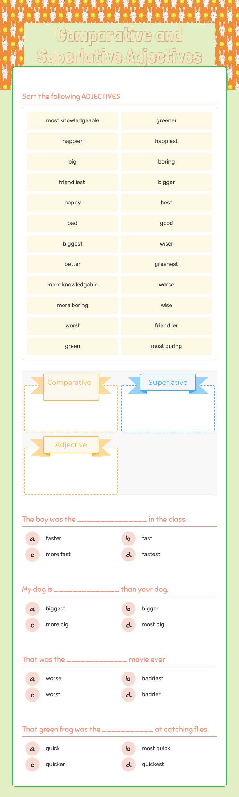 Comparative and Superlative Adjectives worksheet preview image