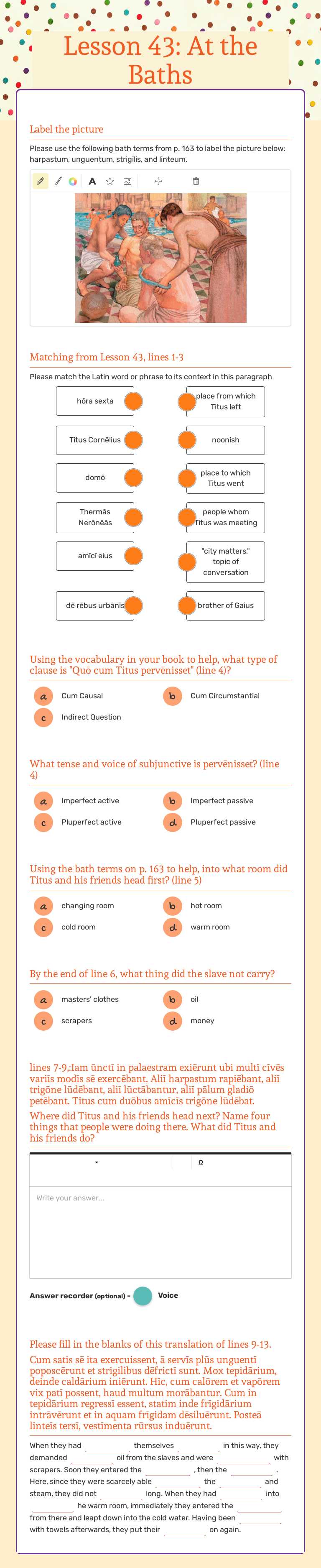 Lesson 43: At the Baths worksheet preview image