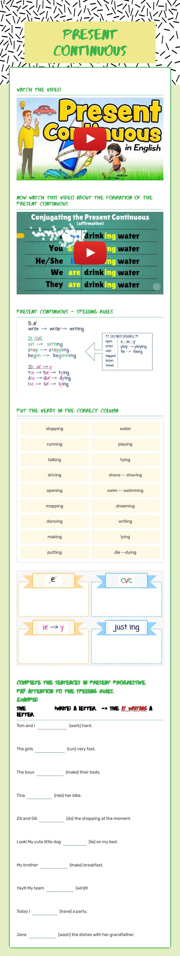 Present CONTINUOUS worksheet preview image