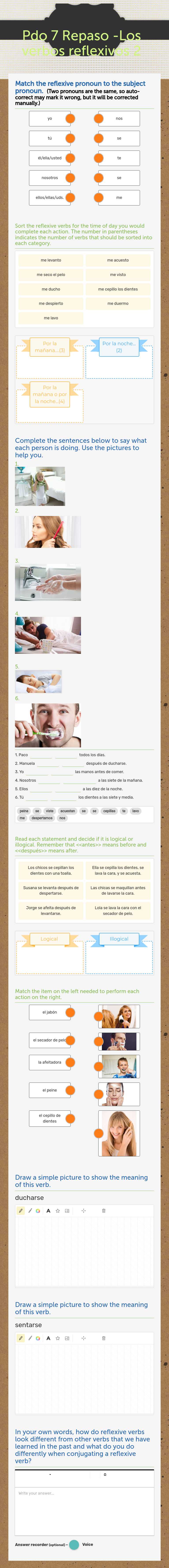 Pdo 7 Repaso -Los verbos reflexivos 2 worksheet preview image