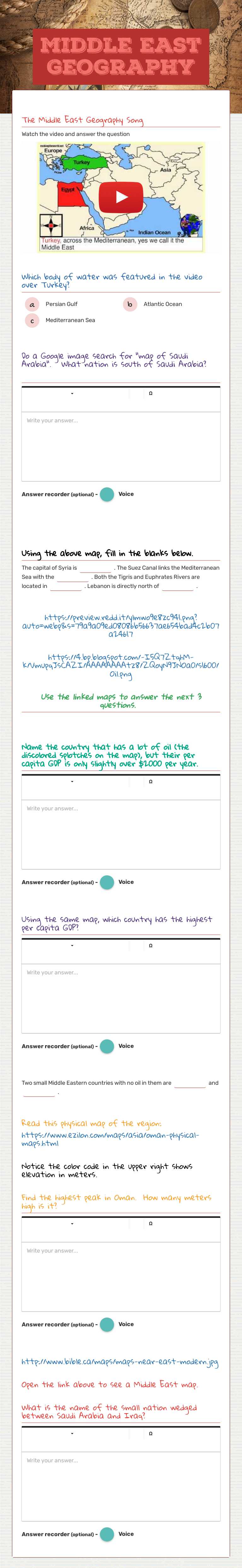 Middle East Geography worksheet preview image