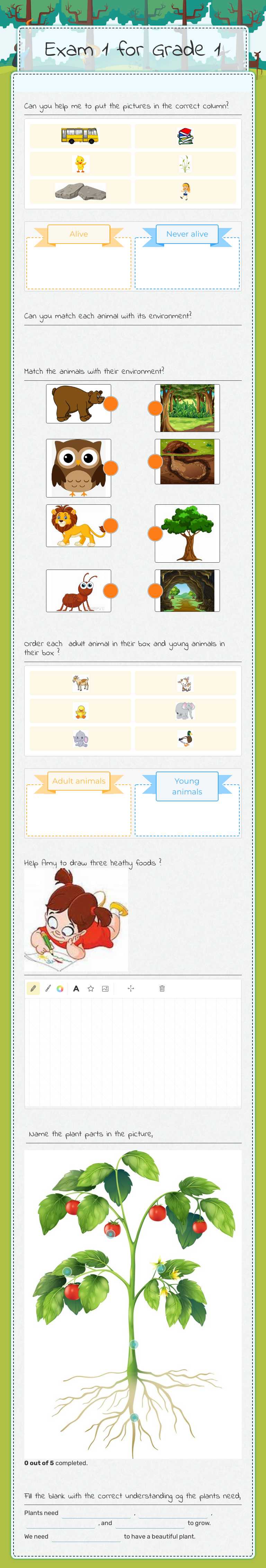 Exam 1 for Grade 1 Grade 1 worksheet preview