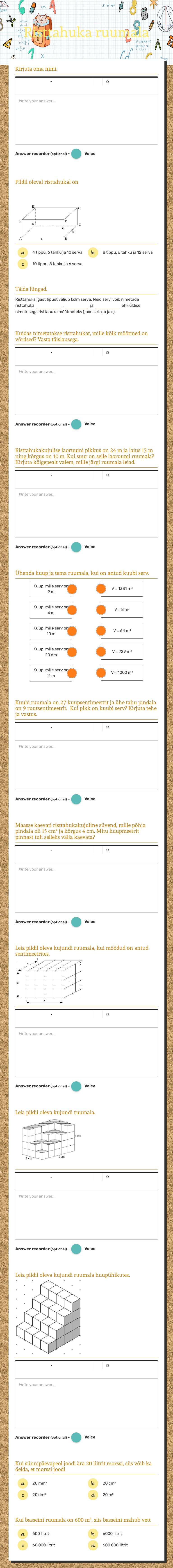 Risttahuka ruumala worksheet preview image