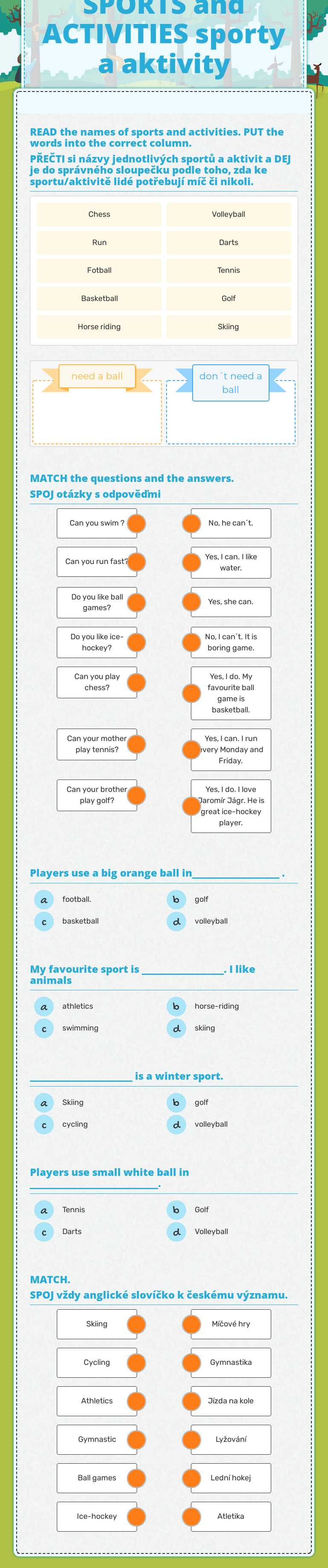SPORTS and ACTIVITIES
sporty a aktivity Grade 5 worksheet preview