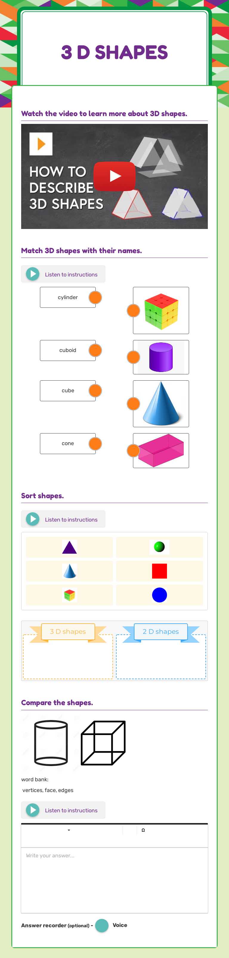 3 D Shapes Preschool worksheet preview