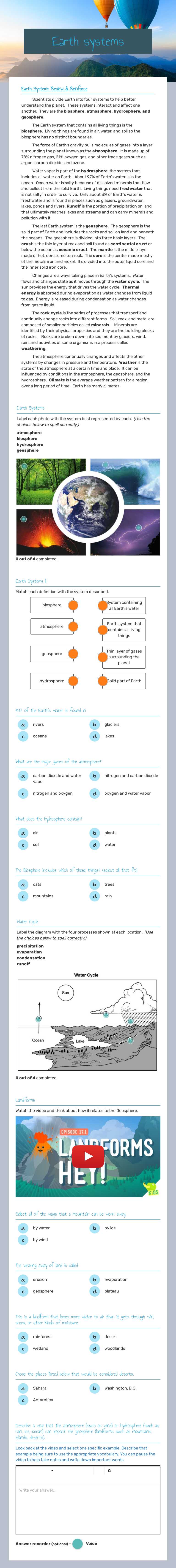 Earth systems Grade 5 worksheet preview