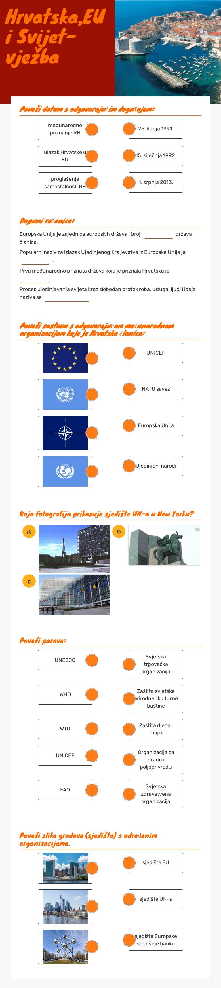 Hrvatska,EU i Svijet-vježba worksheet preview image
