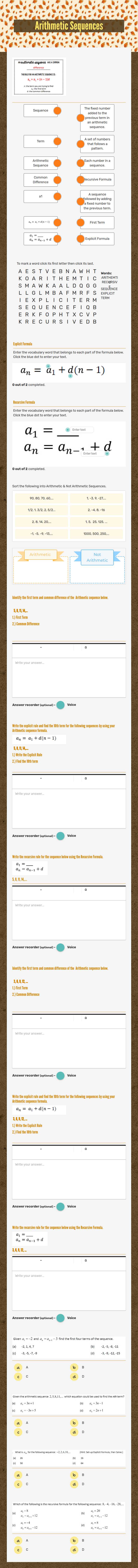 Arithmetic Sequences worksheet preview image