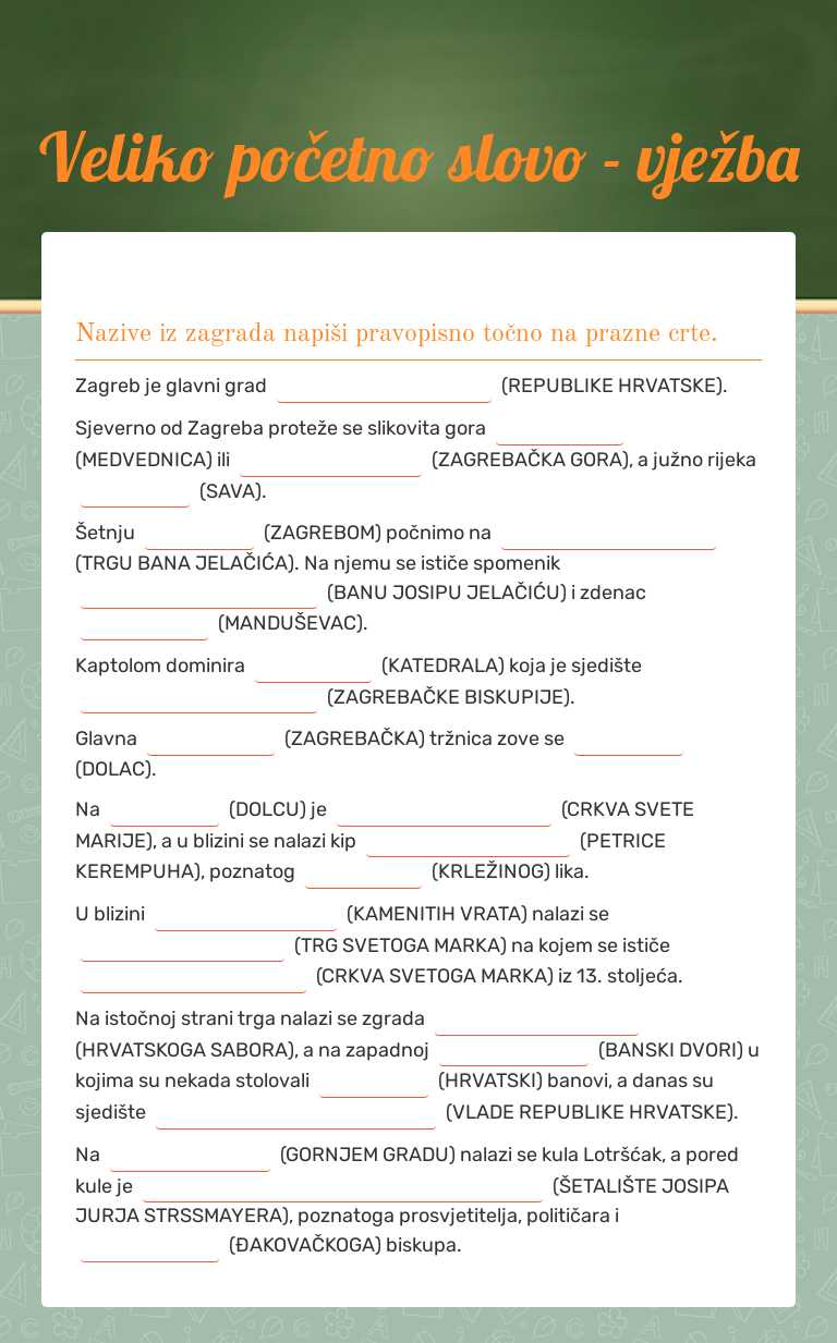 Veliko početno slovo - vježba worksheet preview image