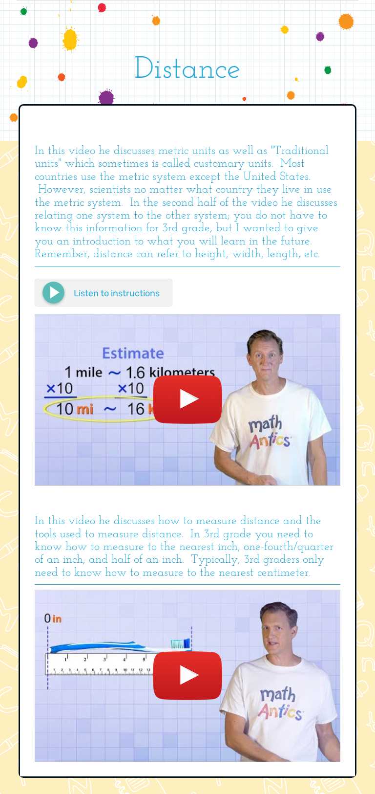 Distance worksheet preview image