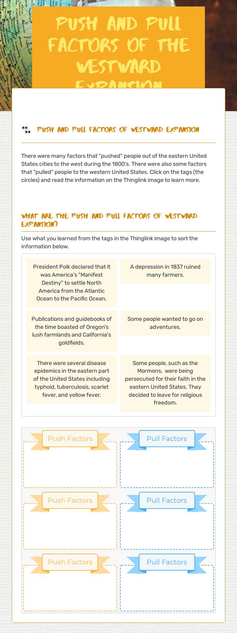 Push and Pull Factors of the Westward Expansion worksheet preview image