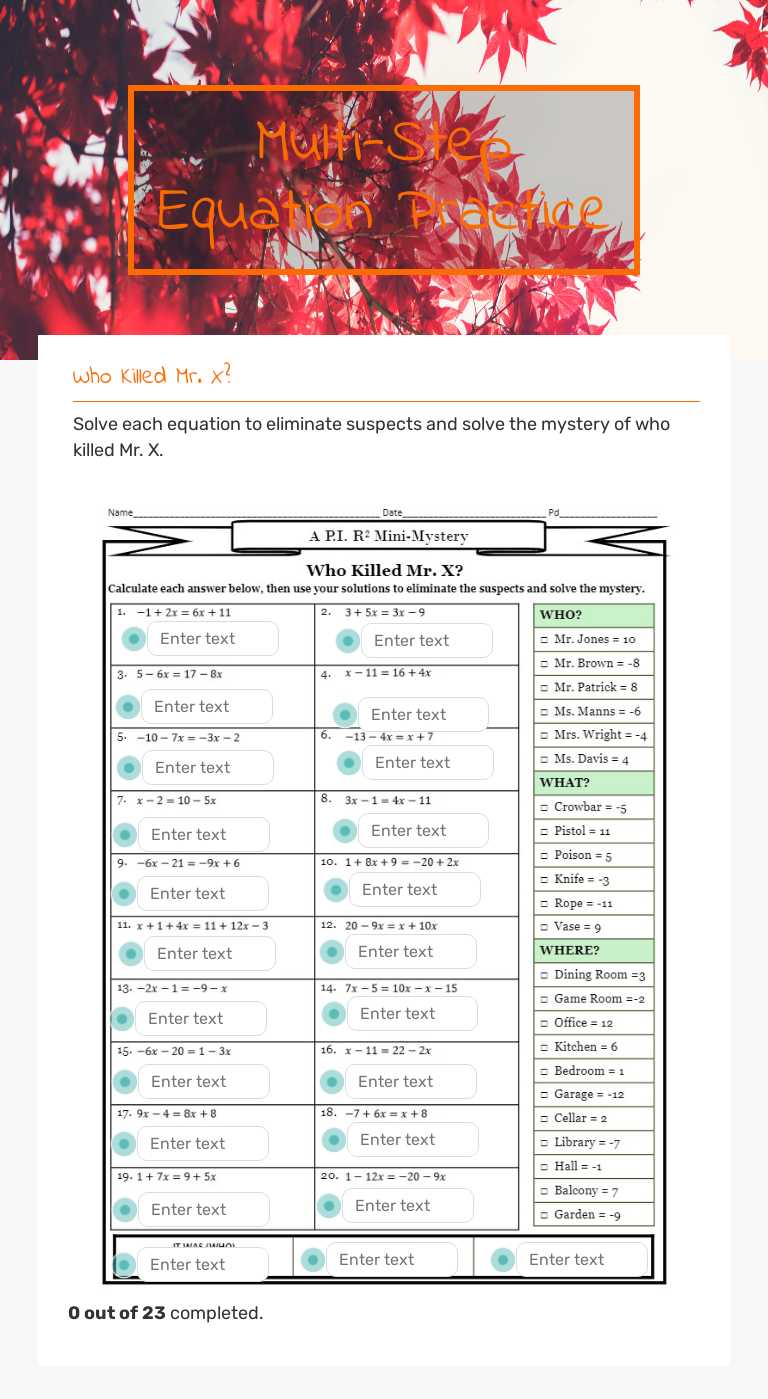 Multi-Step Equation Practice worksheet preview image