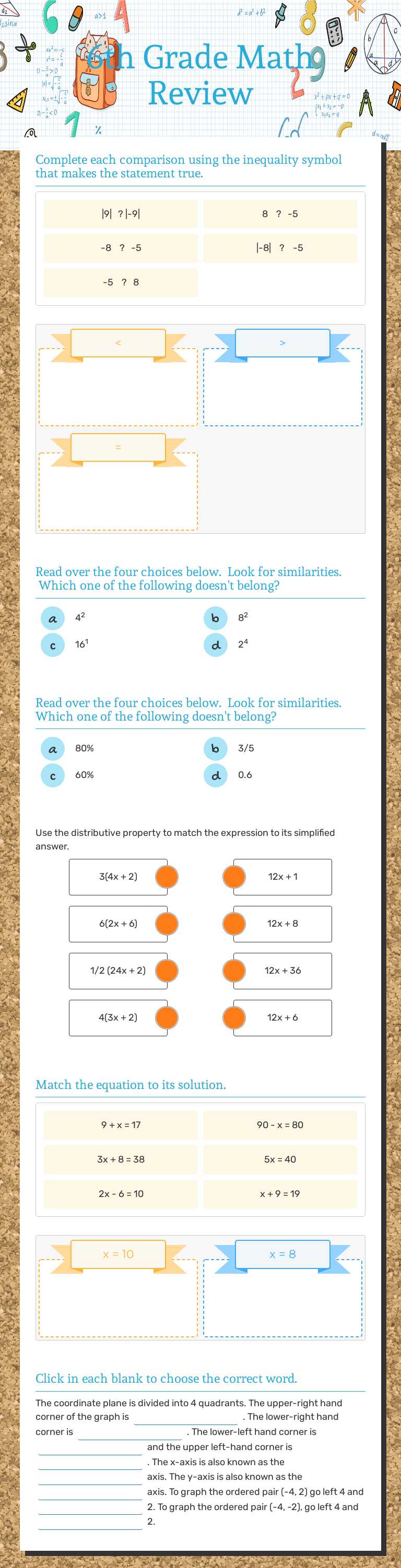 6th Grade 
       Math               
 Review worksheet preview image