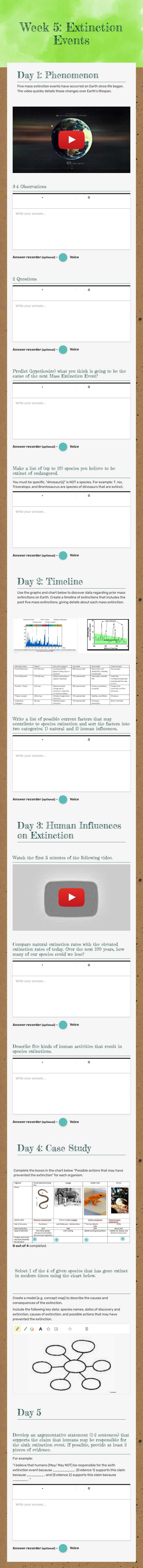 Week 5: Extinction Events Grade 8 worksheet preview