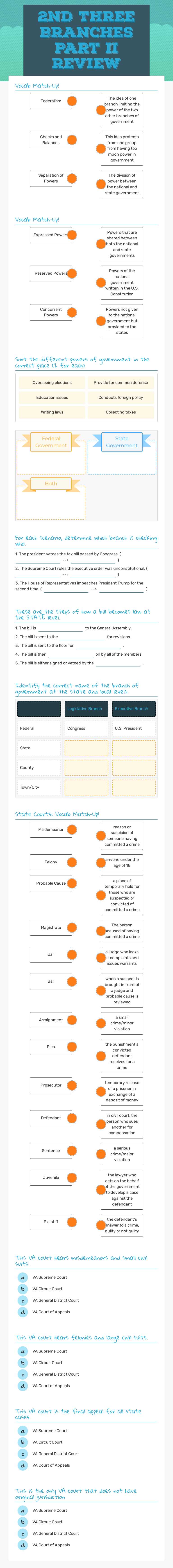 2nd Three Branches Part II Review worksheet preview image