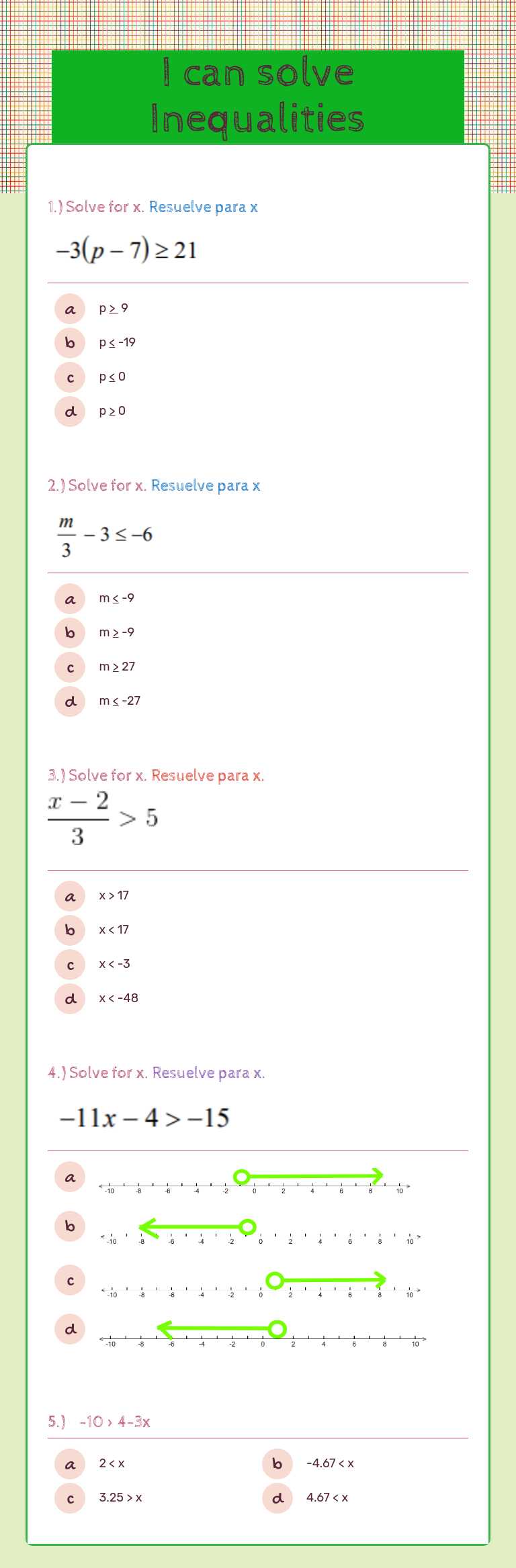 I can solve Inequalities worksheet preview image
